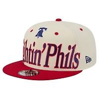 Men's New Era Cream Philadelphia Phillies Oversized Slogan 9FIFTY Snapback Hat