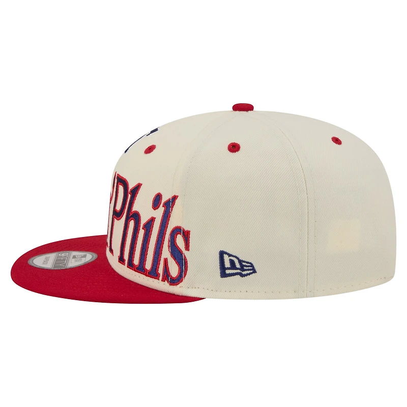 Men's New Era Cream Philadelphia Phillies Oversized Slogan 9FIFTY Snapback Hat
