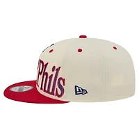 Men's New Era Cream Philadelphia Phillies Oversized Slogan 9FIFTY Snapback Hat
