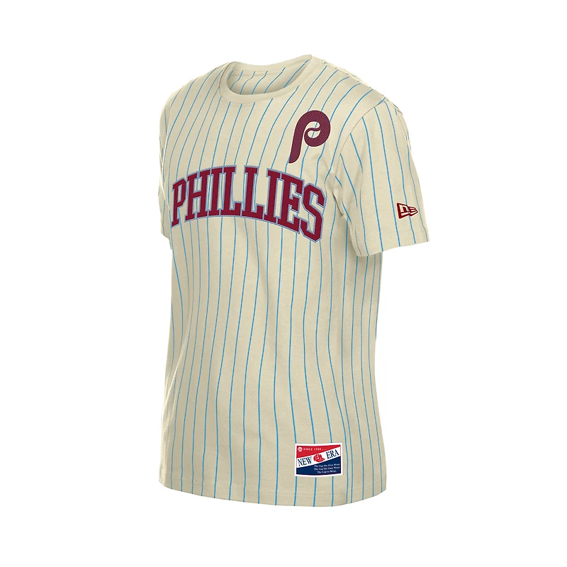 Men's New Era Cream Philadelphia Phillies Throwback Meshback Pinstripe T-Shirt
