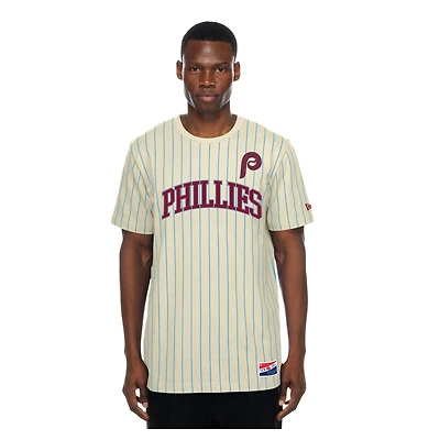Men's New Era Cream Philadelphia Phillies Throwback Meshback Pinstripe T-Shirt
