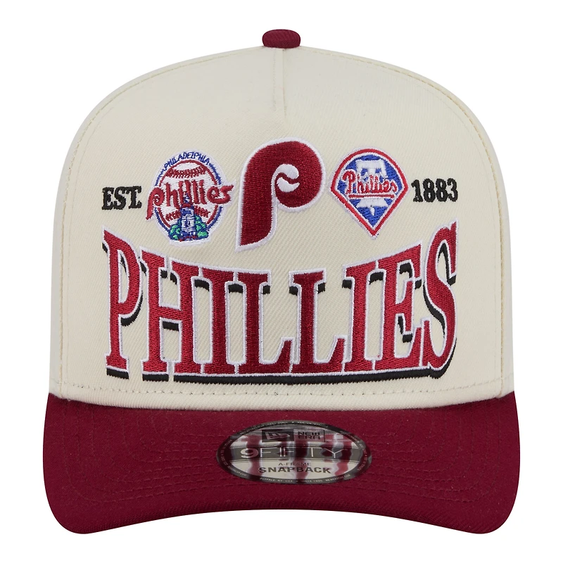 Men's New Era Cream Philadelphia Phillies Throwback Tri-Hit A-Frame 9FIFTY Adjustable Hat
