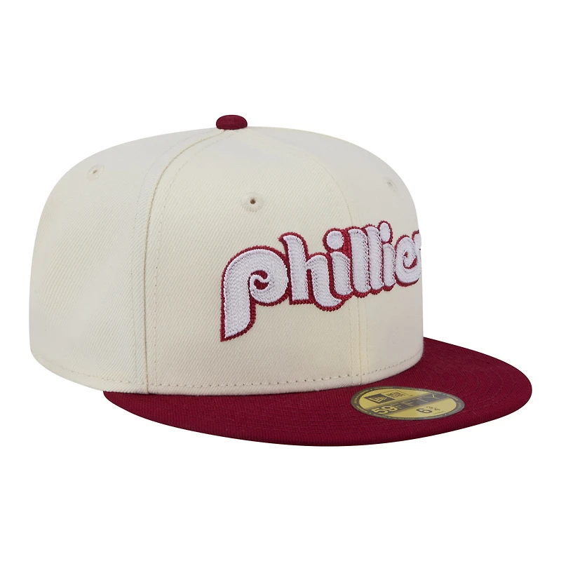 Men's New Era Cream Philadelphia Phillies Two-Tone Stitch 59FIFTY Fitted Hat
