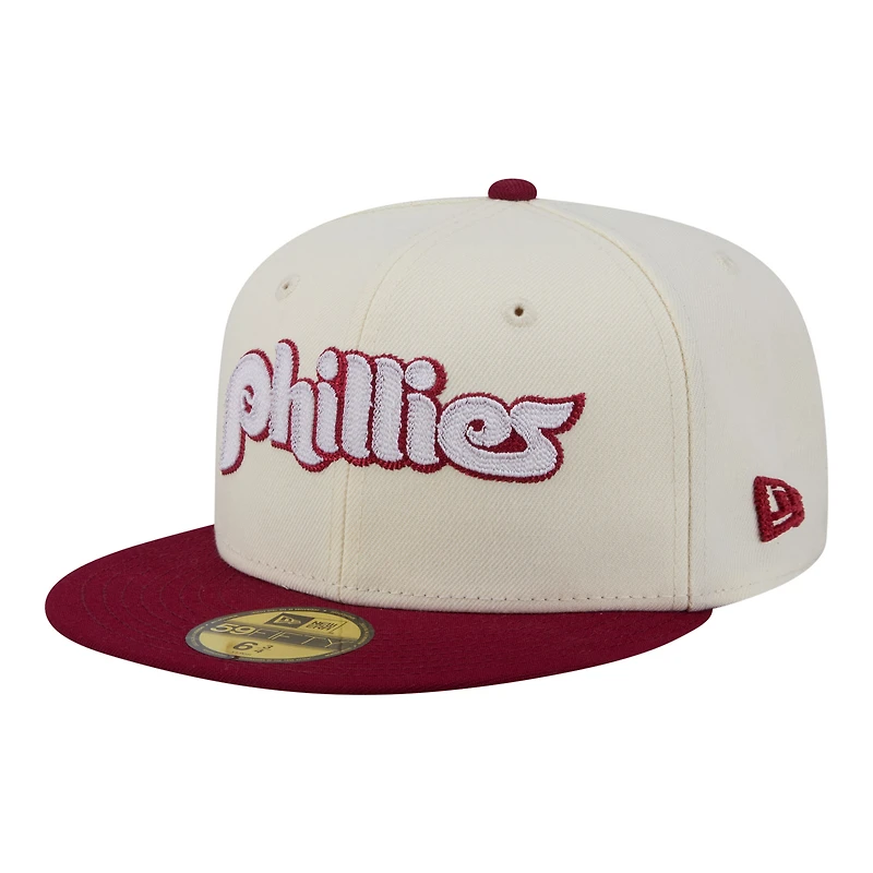 Men's New Era Cream Philadelphia Phillies Two-Tone Stitch 59FIFTY Fitted Hat