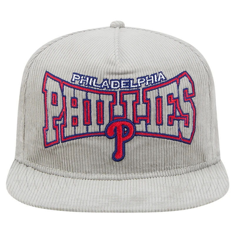 Casquette de golf Snapback en velours côtelé gris Philadelphia Phillies de New Era pour homme