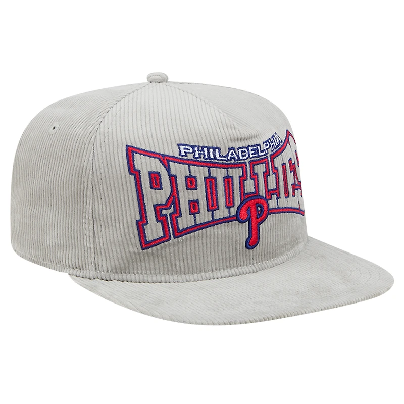 Casquette de golf Snapback en velours côtelé gris Philadelphia Phillies de New Era pour homme