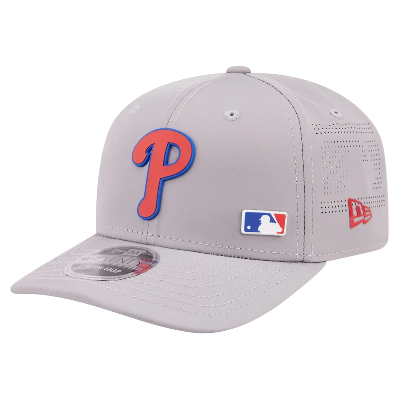 Casquette ajustable New Era grise Philadelphia Phillies 9SEVENTY pour homme, perforée au laser