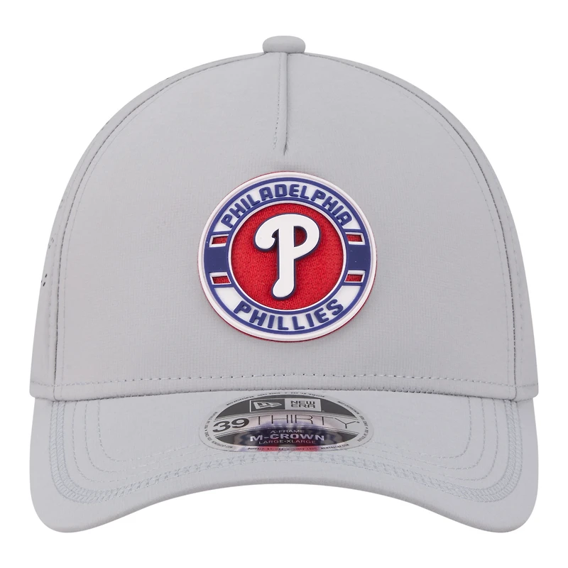 Casquette New Era grise pour homme, modèle Philadelphia Phillies Patch 39THIRTY, monture A, couronne M, perforée et flexible