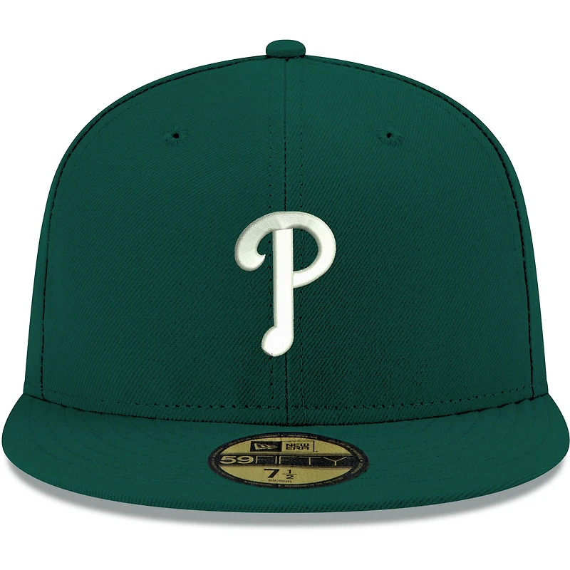 Casquette ajustée 59FIFTY verte avec logo blanc des Phillies de Philadelphie New Era pour homme