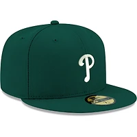 Casquette ajustée 59FIFTY verte avec logo blanc des Phillies de Philadelphie New Era pour homme