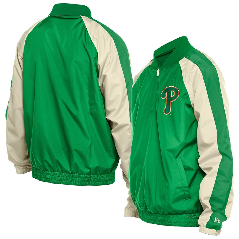 Men's New Era Kelly Green Philadelphia Phillies St. Patrick's Day Ripstop Raglan Quarter-Zip Windbreaker