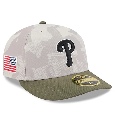 Men's New Era Light Beige/Olive Philadelphia Phillies 2025 Armed Forces Day Low Profile 59FIFTY Fitted Hat