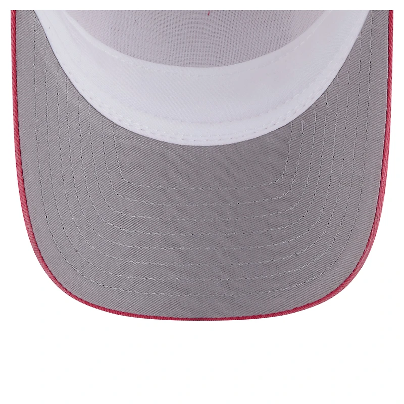 Casquette trucker New Era 9FORTY pour homme, beige clair/rouge, Philadelphia Phillies, à monture en A et couronne effilochée.