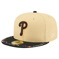 Men's New Era Light Beige Philadelphia Phillies Two-Tone Embroidered Visor 59FIFTY Fitted Hat