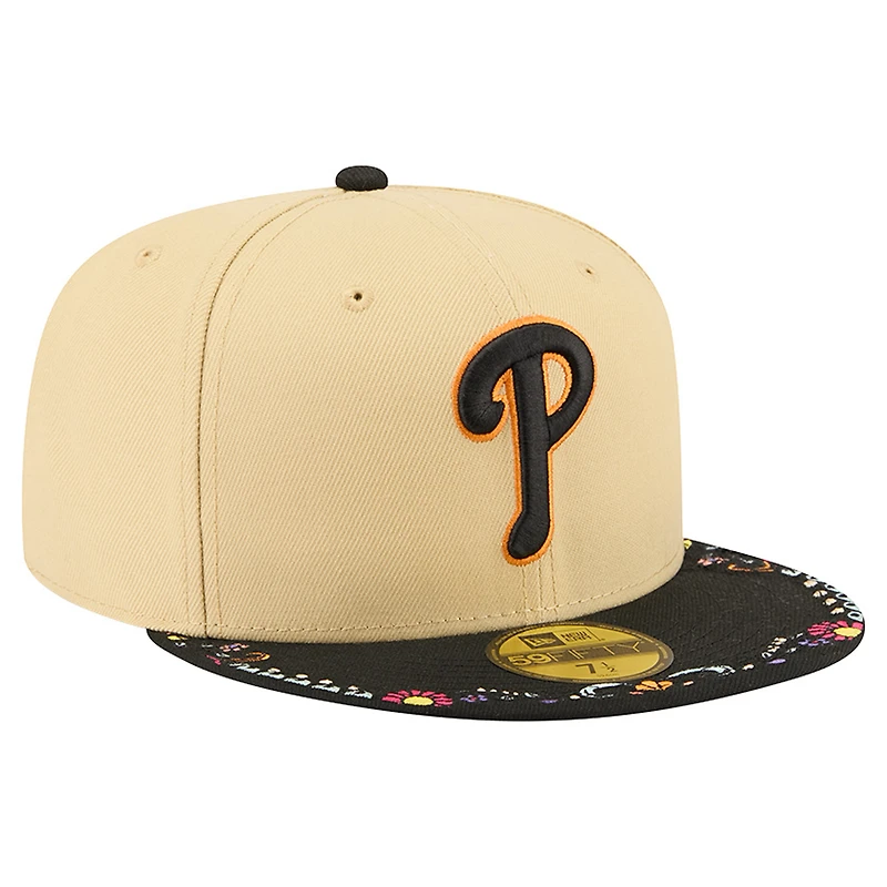 Men's New Era Light Beige Philadelphia Phillies Two-Tone Embroidered Visor 59FIFTY Fitted Hat