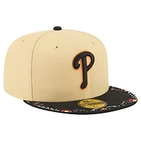 Men's New Era Light Beige Philadelphia Phillies Two-Tone Embroidered Visor 59FIFTY Fitted Hat