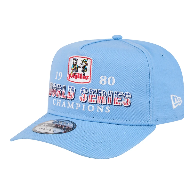 Casquette snapback New Era bleu clair pour homme, modèle 9FIFTY, édition rétro des Phillies de Philadelphie, champions des Séries mondiales de 1980.