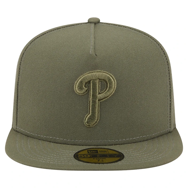 Casquette ajustée A-Frame 59FIFTY pour homme New Era, olive, Philadelphia Phillies Color Pack