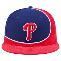Casquette snapback rétro en velours côtelé rouge/bleu marine New Era pour homme des Philadelphia Phillies