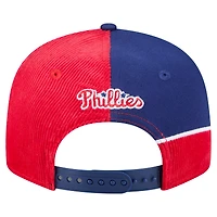 Casquette snapback rétro en velours côtelé rouge/bleu marine New Era pour homme des Philadelphia Phillies