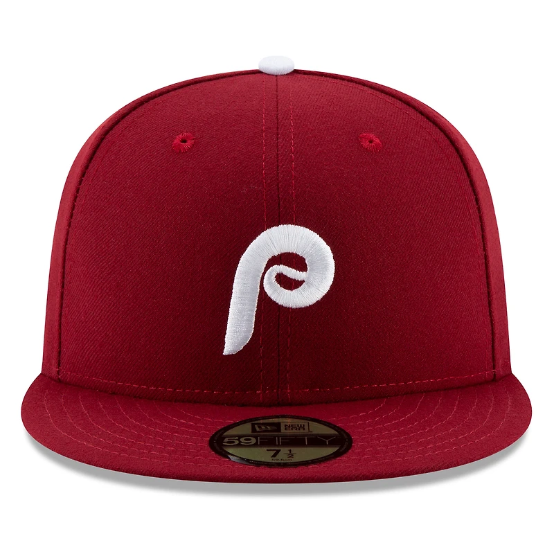 Casquette ajustée 59FIFTY rouge New Era pour homme, écusson latéral des Phillies de Philadelphie