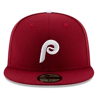 Casquette ajustée 59FIFTY rouge New Era pour homme, écusson latéral des Phillies de Philadelphie
