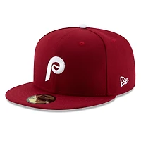 Casquette ajustée 59FIFTY rouge New Era pour homme, écusson latéral des Phillies de Philadelphie