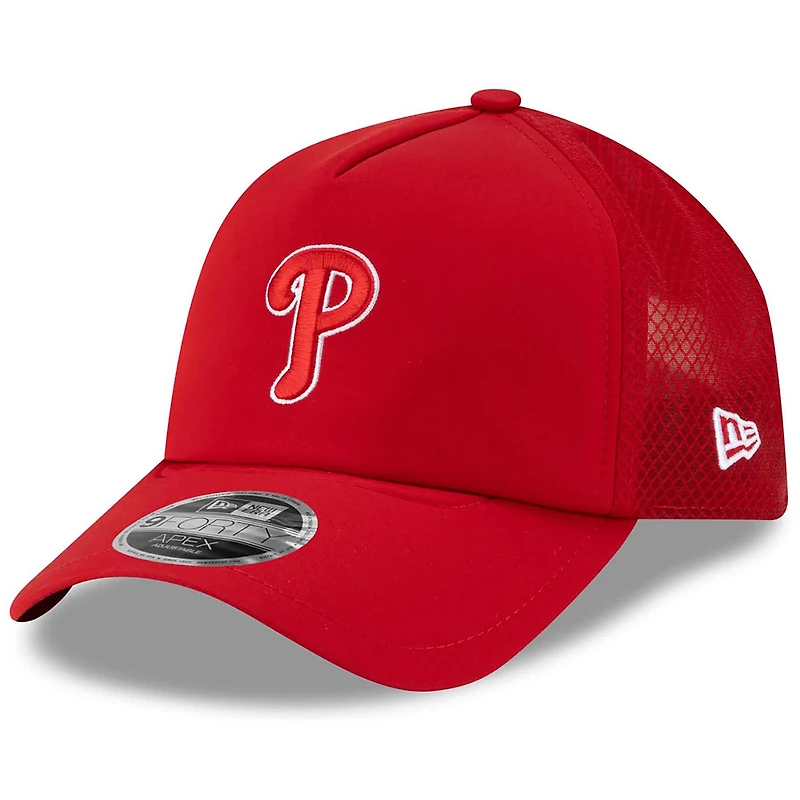 Casquette trucker ajustable New Era rouge Philadelphia Phillies 2026 pour homme, modèle Apex 9FORTY.