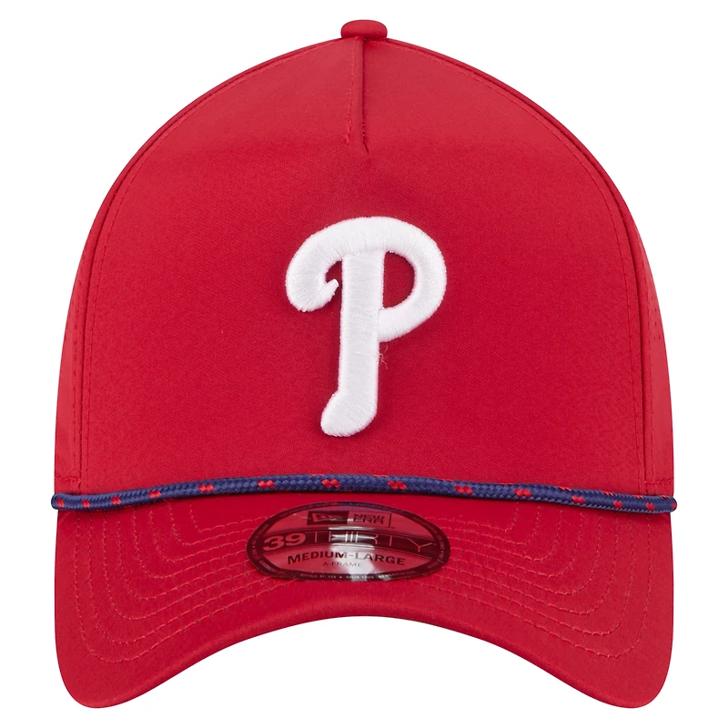 Casquette New Era rouge Philadelphia Phillies 39THIRTY A-Frame perforée et flexible pour homme