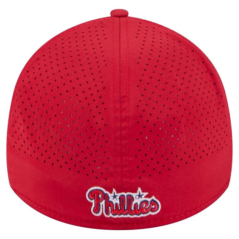 Casquette New Era rouge Philadelphia Phillies 39THIRTY A-Frame perforée et flexible pour homme