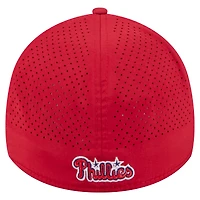 Casquette New Era rouge Philadelphia Phillies 39THIRTY A-Frame perforée et flexible pour homme