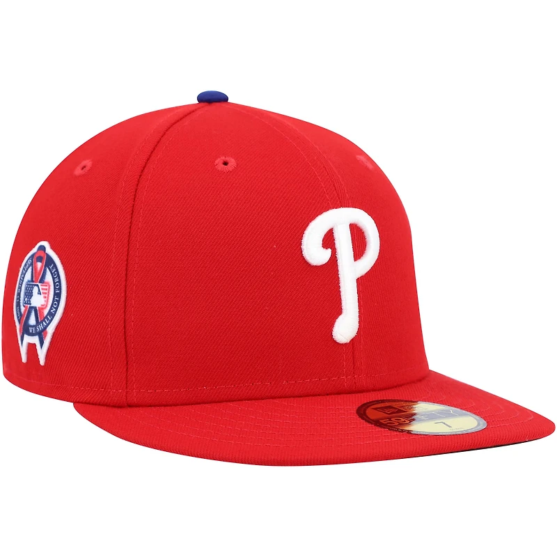 Men's New Era Red Philadelphia Phillies 9/11 Memorial Side Patch 59FIFTY Fitted Hat