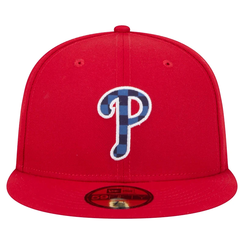 Casquette ajustée 59FIFTY à damier rouge Philadelphia Phillies de New Era pour homme