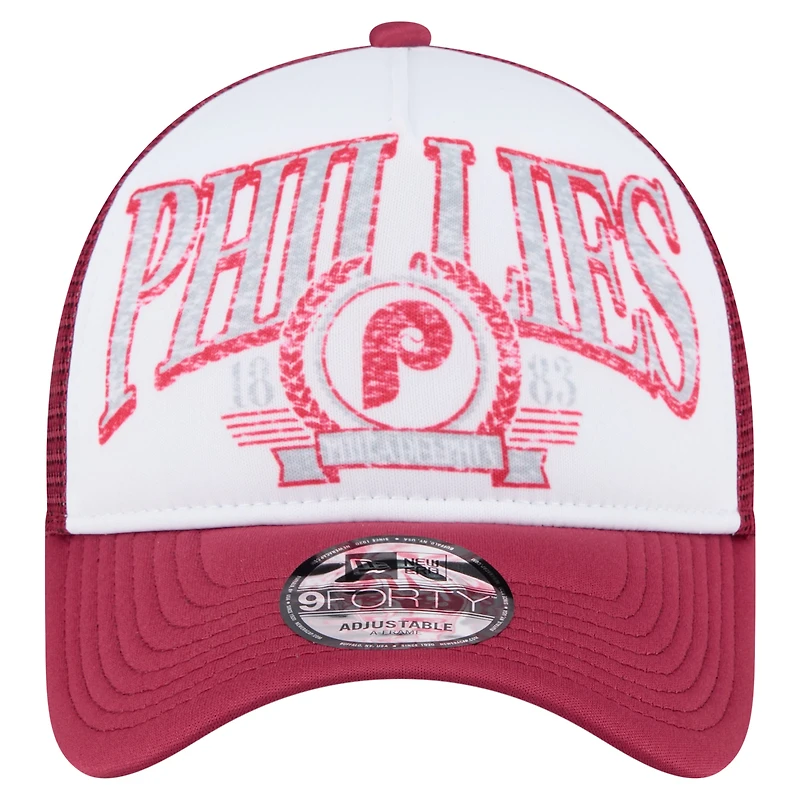 Casquette camionneur ajustable New Era rouge Philadelphia Phillies 9FORTY en forme de A pour homme
