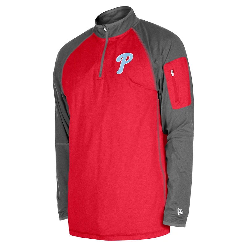 Haut raglan à quart de zip pour la fête des pères Phillies Philadelphie New Era rouge hommes