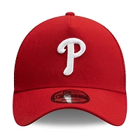 Casquette trucker ajustable New Era rouge Philadelphia Phillies pour homme, modèle 9FORTY, logo latéral, style A-Frame.