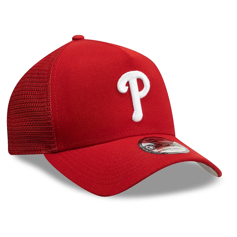 Men's New Era Red Philadelphia Phillies Side Script 9FORTY A-Frame Trucker Adjustable Hat