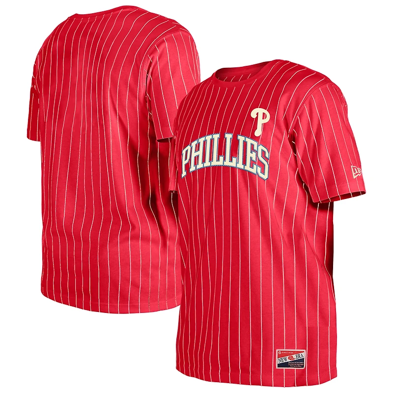 T-shirt à rayures rétro rouge New Era pour homme des Philadelphia Phillies