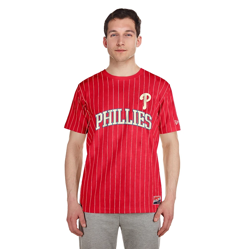 Men's New Era Red Philadelphia Phillies Throwback Pinstripe T-Shirt