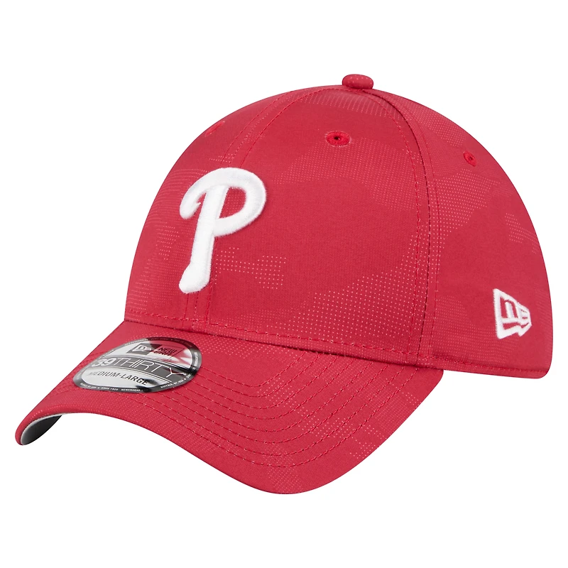 Casquette New Era 39THIRTY Flex rouge à motif camouflage ton sur des Phillies de Philadelphie pour homme