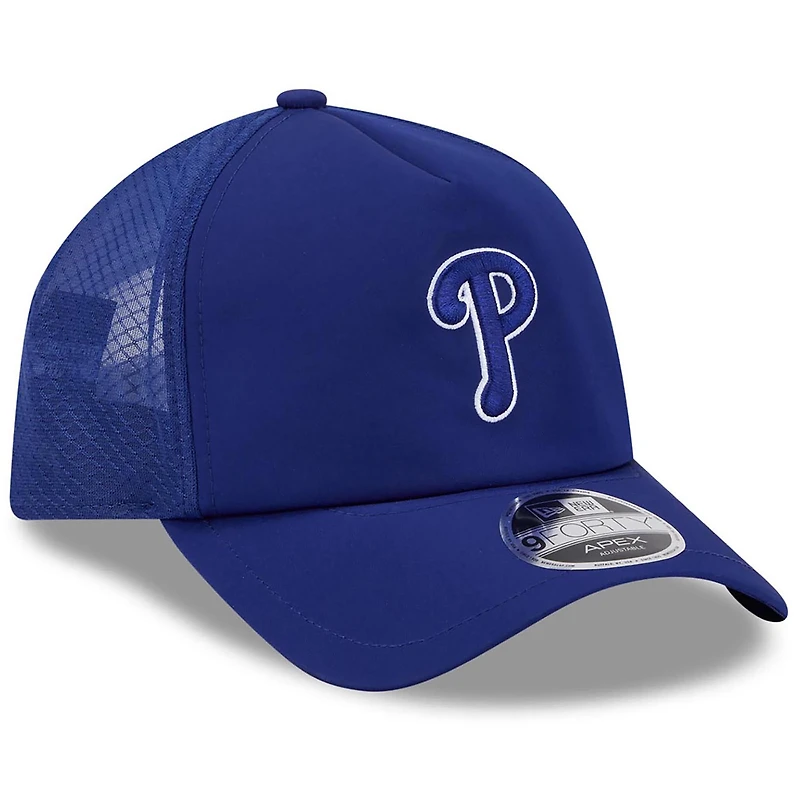 Casquette trucker ajustable New Era Royal Philadelphia Phillies 2026 pour homme, modèle Apex 9FORTY.