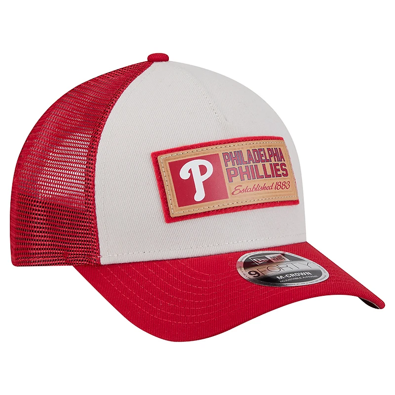 Men's New Era Stone/Red Philadelphia Phillies Text A-Frame Trucker 9FORTY Hat