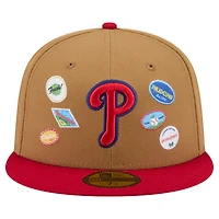 Men's New Era Tan Philadelphia Phillies Fruit Sticker 59FIFTY Fitted Hat