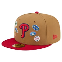 Men's New Era Tan Philadelphia Phillies Fruit Sticker 59FIFTY Fitted Hat
