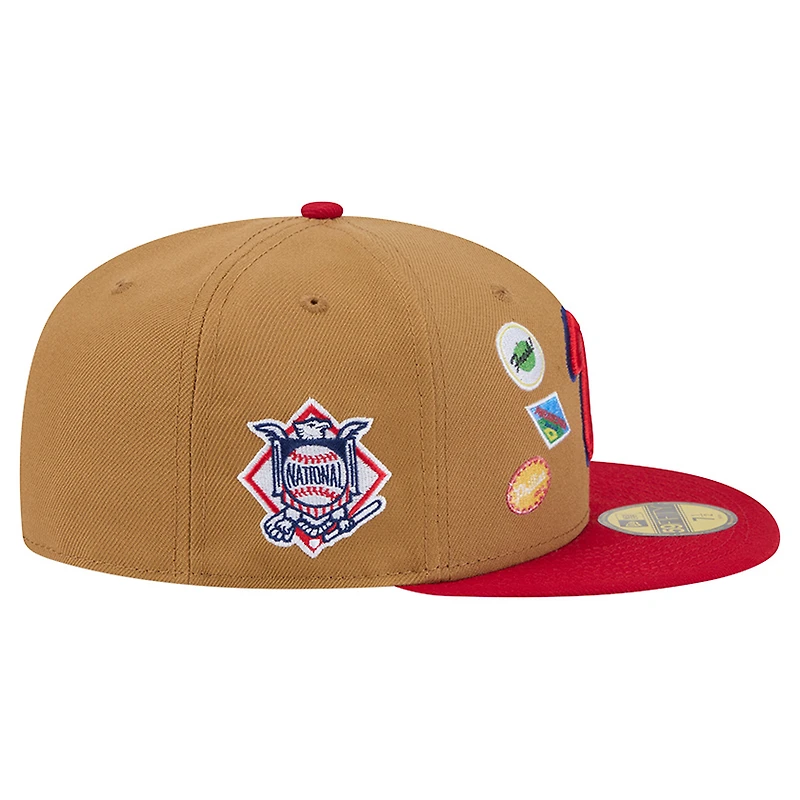 Men's New Era Tan Philadelphia Phillies Fruit Sticker 59FIFTY Fitted Hat