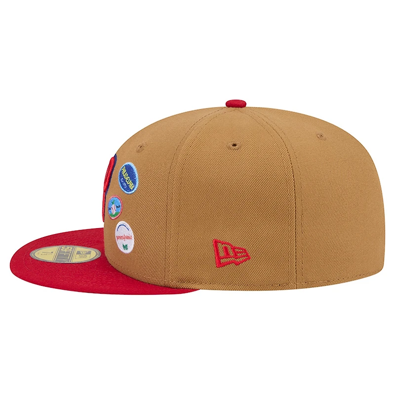Men's New Era Tan Philadelphia Phillies Fruit Sticker 59FIFTY Fitted Hat