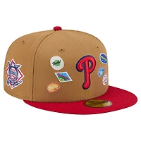 Men's New Era Tan Philadelphia Phillies Fruit Sticker 59FIFTY Fitted Hat