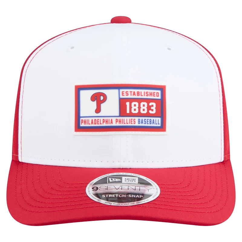 Casquette ajustable New Era 9SEVENTY blanche/rouge pour homme, motif Established Patch des Phillies de Philadelphie