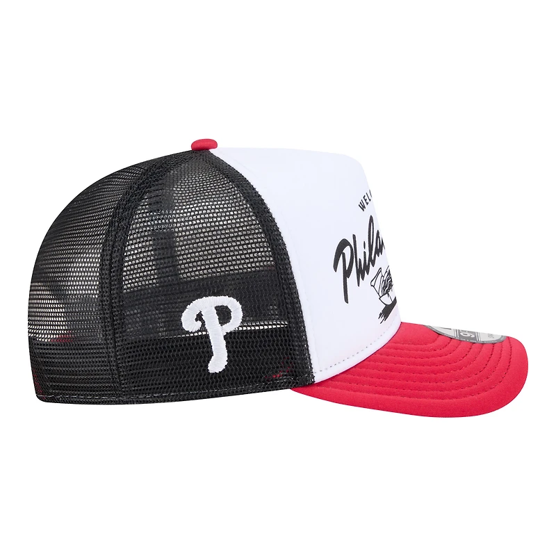 Men's New Era White/Red Philadelphia Phillies Foodie A-Frame 9FIFTY Trucker Snapback Hat