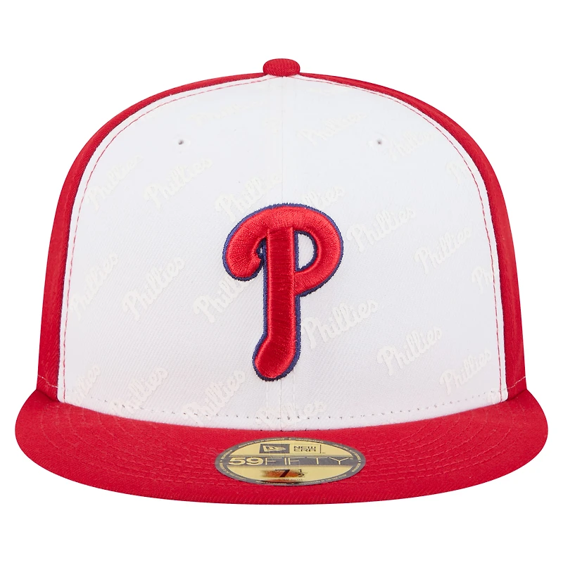 Casquette ajustée New Era 59FIFTY blanche/rouge pour homme des Phillies de Philadelphie